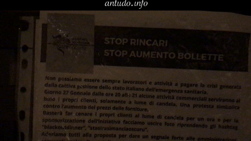 Palermo: cena al buio contro il caro bollette. Protestano i commercianti del quartiere Olivella