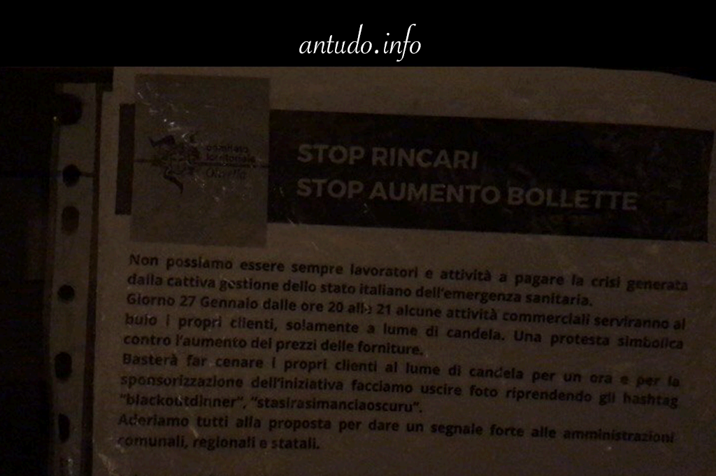 Palermo: cena al buio contro il caro bollette. Protestano i commercianti del quartiere Olivella
